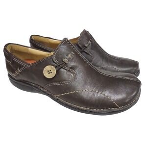 Clarks Artisan‎ Unstructured Brown Leather Button Accent Slip On Loafers 7.5M